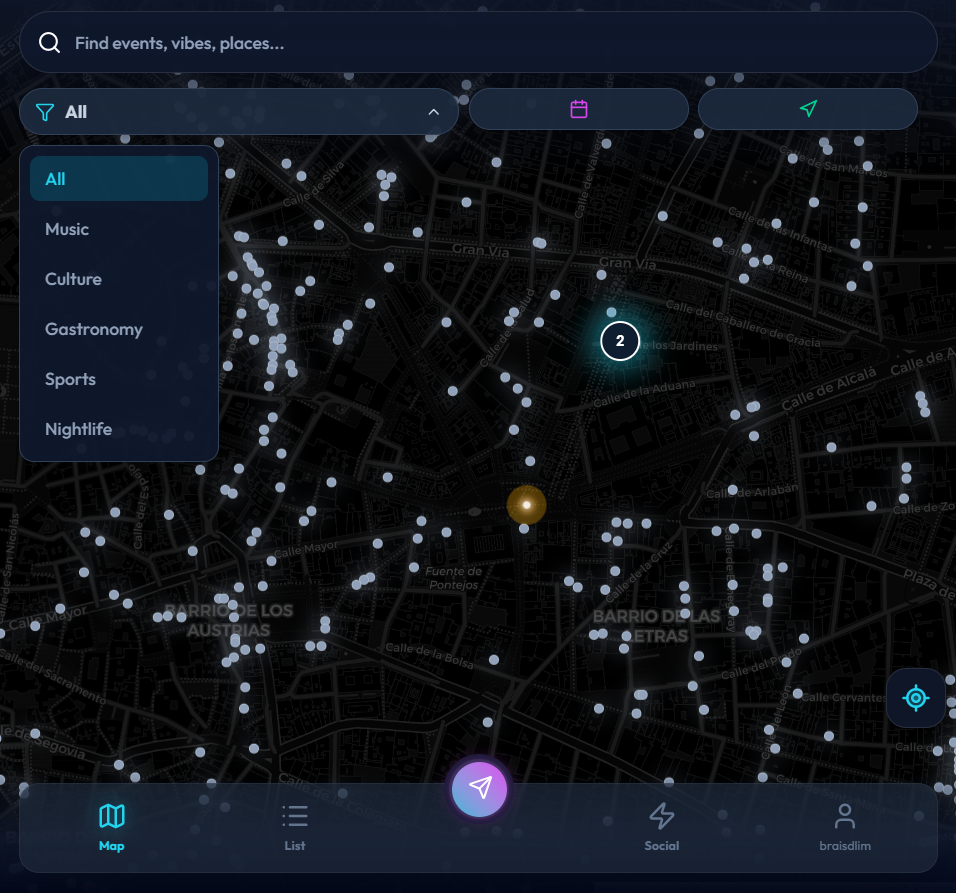 Aura - Mapa interactivo de eventos